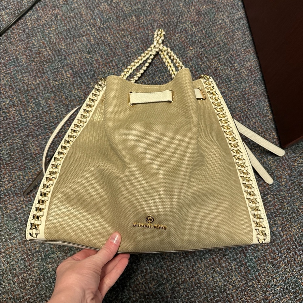 Michael Kors Mina metallic canvas shoulder tote